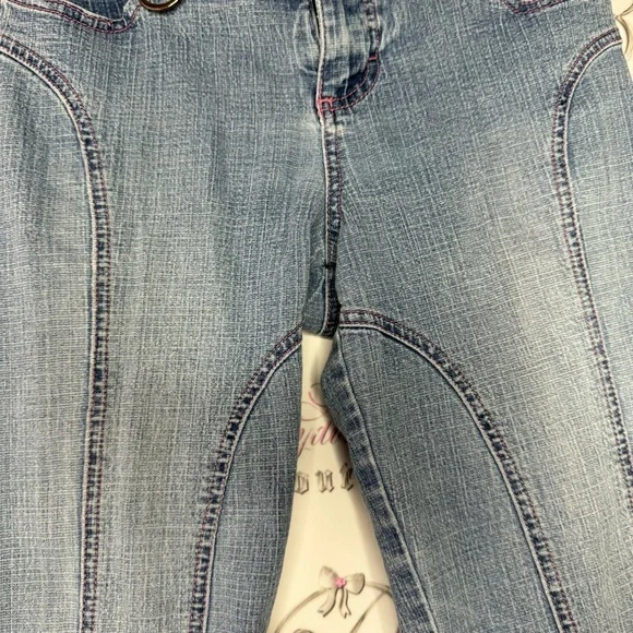 Tralia Soda Capri denim jeans with pink stitching, buckle belt, loops Y2K - Picture 7 of 12
